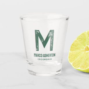 Eenvoudige initiële groene tekst vrijgezellenfeest shot glas