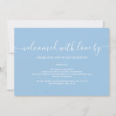 Eenvoudige introducerende scriptjongen blauwe foto aankondiging (Achterkant)