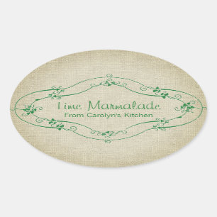 Eenvoudige Jam Marmalade Rustic Linen Ovale Sticker
