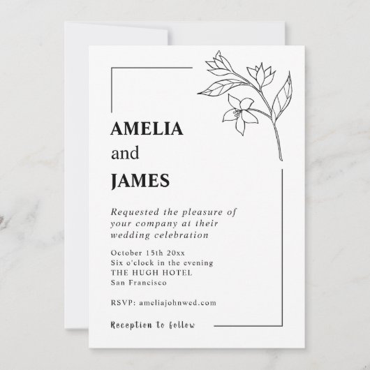 Eenvoudige Jasmine Leaf Zwart Wit Typewriter Weddi Kaart (Voorkant)