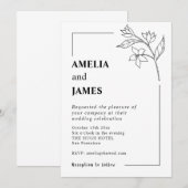 Eenvoudige Jasmine Leaf Zwart Wit Typewriter Weddi Kaart (Voorkant / Achterkant)