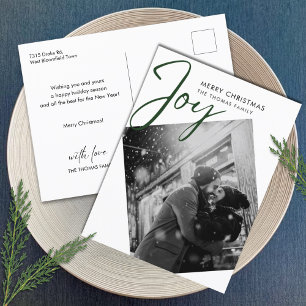Eenvoudige Joy Christmas Minimalist Groene Foto Feestdagenkaart