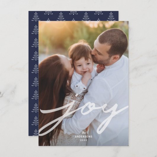 Eenvoudige Joy Handgeschreven Script Kerstfoto Feestdagenkaart (Voorkant / Achterkant)