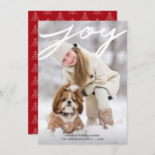 Eenvoudige Joy Handgeschreven Script Kerstfoto Feestdagenkaart (Voorkant / Achterkant)