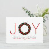 Eenvoudige "Joy" kerstmis Feestdagenkaart (Staand voorkant)