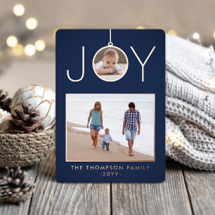 Eenvoudige Joy-kerstversiering Navy Blue 2 Foto Folie Feestdagenkaart