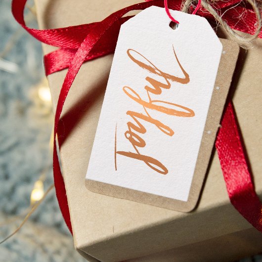 Eenvoudige JOYFUL Red Gold White-minimalistische f Cadeaulabel