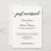 Eenvoudige 'Just Married' Foto Bruiloftsreceptie Kaart (Voorkant)