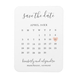 Eenvoudige kalender Pastel Perzik Hart Bewaar de d Magneet
