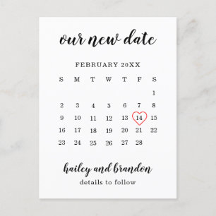 Eenvoudige kalender Rode Hart Huwelijk Datum Wijzi Aankondigingskaart