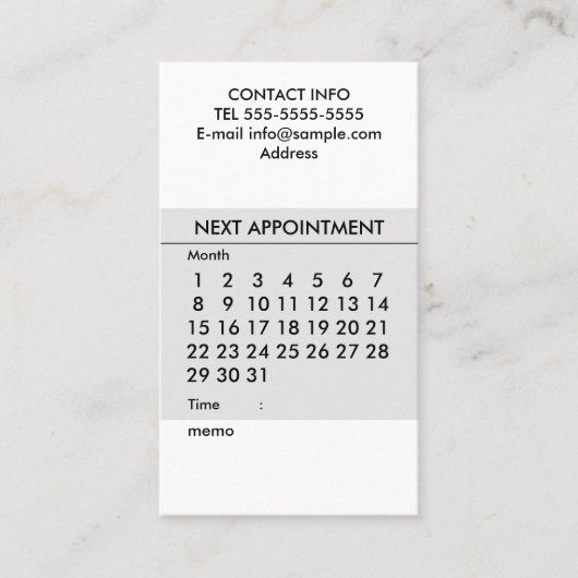 Eenvoudige kalender visitekaartje (Voorkant)