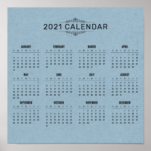Eenvoudige kalender voor 2021 op blauw papier   PO Poster