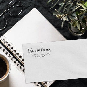 Eenvoudige kalligrafie belettering retouradres rubberstempel