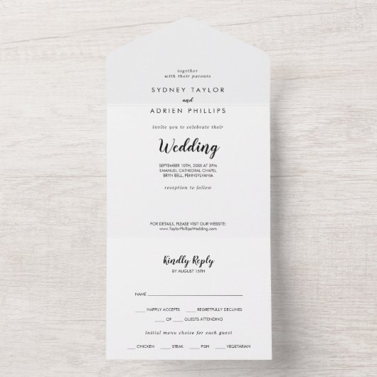 Eenvoudige kalligrafie bruiloft all in one uitnodiging (Binnen)