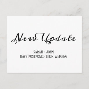 Eenvoudige kalligrafie bruiloft uitgesteld update briefkaart