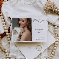 Eenvoudige kalligrafie chic baby foto dankkaart