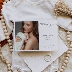 Eenvoudige kalligrafie chic baby foto dankkaart kaart