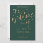 Eenvoudige kalligrafie Emerald Green & Gold Weddin Kaart (Voorkant)
