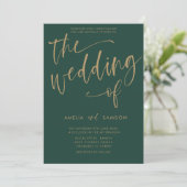 Eenvoudige kalligrafie Emerald Green & Gold Weddin Kaart (Staand voorkant)