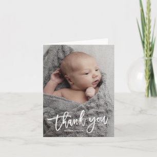 Eenvoudige kalligrafie foto baby bedankkaart