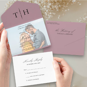 Eenvoudige kalligrafie Foto Dusty Roos RSVP Wedden All In One Uitnodiging