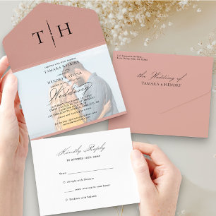 Eenvoudige kalligrafie Foto Roos Gold RSVP Weddens All In One Uitnodiging