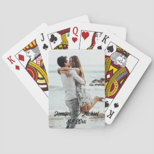 eenvoudige kalligrafie huwelijksfoto jubileum pokerkaarten