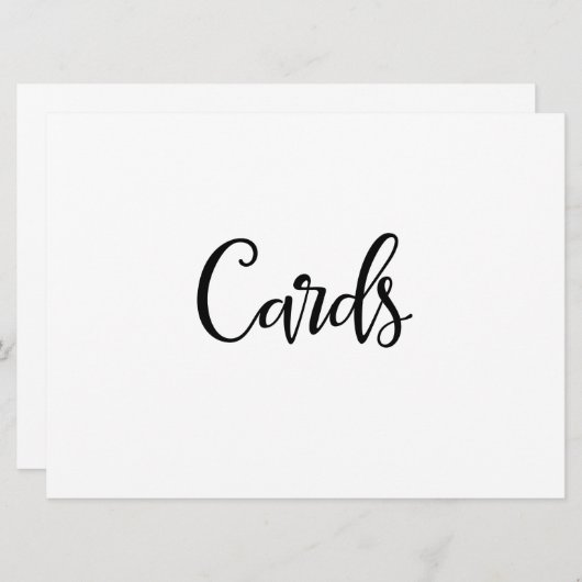 Eenvoudige kalligrafie | "Kaarten" Bruiloftsbord Kaart (Voorkant / Achterkant)