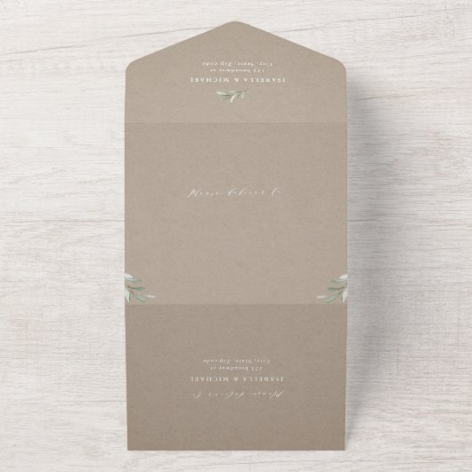 Eenvoudige kalligrafie kraft rustic greenery bruil all in one uitnodiging (Buitenkant)