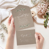 Eenvoudige kalligrafie kraft rustic greenery bruil all in one uitnodiging