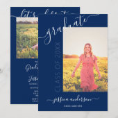 Eenvoudige kalligrafie Navy Blue Afstuderen 2 Foto Kaart (Voorkant / Achterkant)