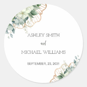 Eenvoudige kalligrafie Rustic Greenery Floral Wedd Ronde Sticker