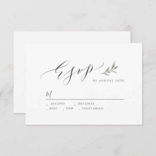Eenvoudige kalligrafie rustiek groen bruiloft RSVP (Voorkant / Achterkant)