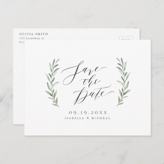 Eenvoudige kalligrafie rustige bruine bruiloft aankondigingskaart (Voorkant / Achterkant)