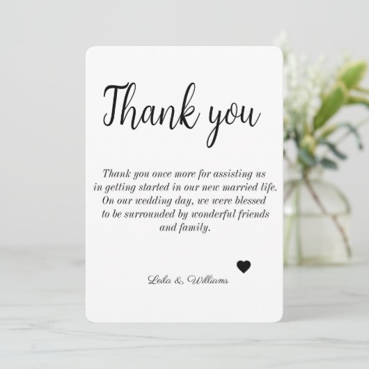 Eenvoudige kalligrafie Tekst bruiloft Hartelijk da Bedankkaart (Staand voorkant)