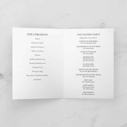 Eenvoudige Kalligrafie Trouwgevouwen Programma (Binnen)