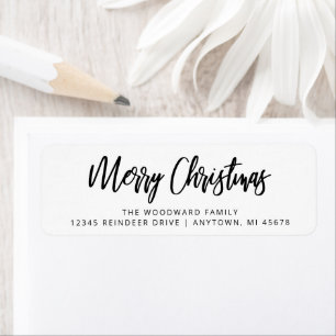 Eenvoudige kalligrafie Vrolijk Kerstmis Zwart-wit Etiket