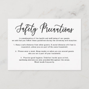 Eenvoudige kalligrafie Wedding Veiligheidsmaatrege Informatiekaartje