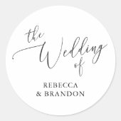 Eenvoudige kalligrafie zwart-wit rustieke bruiloft ronde sticker (Voorkant)
