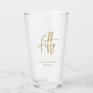 Eenvoudige kalligrafische gouden 50ste verjaardag glas
