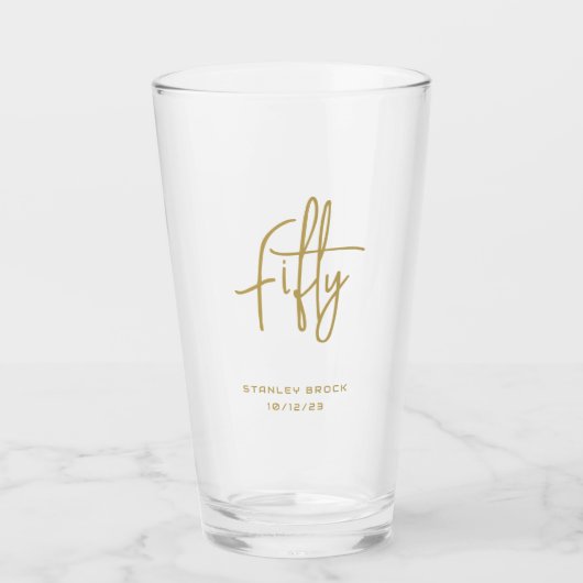 Eenvoudige kalligrafische gouden 50ste verjaardag glas (Voorkant)