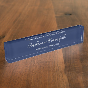 Eenvoudige kantoor Navy-blauw en witte script func Naambordje