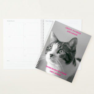 Eenvoudige katachtige zwart-wit kat planner