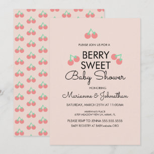 Eenvoudige kersen fruit roze baby shower uitnodigi kaart