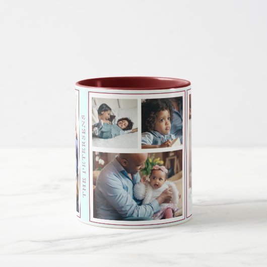 Eenvoudige Kerst 5 foto collage mint bordeaux Mok (Midden)