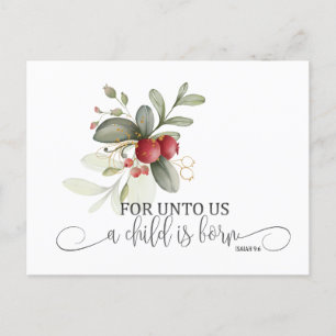 Eenvoudige Kerst Bloemen Bijbel Verse Jesaja 9:6 Briefkaart