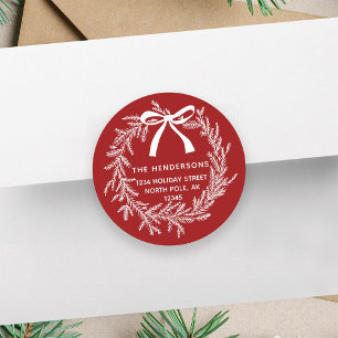 Eenvoudige Kerst Pine Krans Retour Adres Rood Ronde Sticker