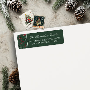 Eenvoudige Kerst Waterverf Botanisch Donkergroen Etiket