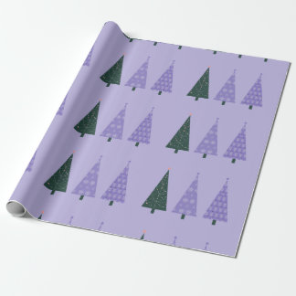 Eenvoudige Kerstbomen Lavendel Patroon Trio Cadeaupapier