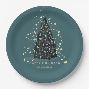 Eenvoudige kerstboom Blauwgroen papier Bord